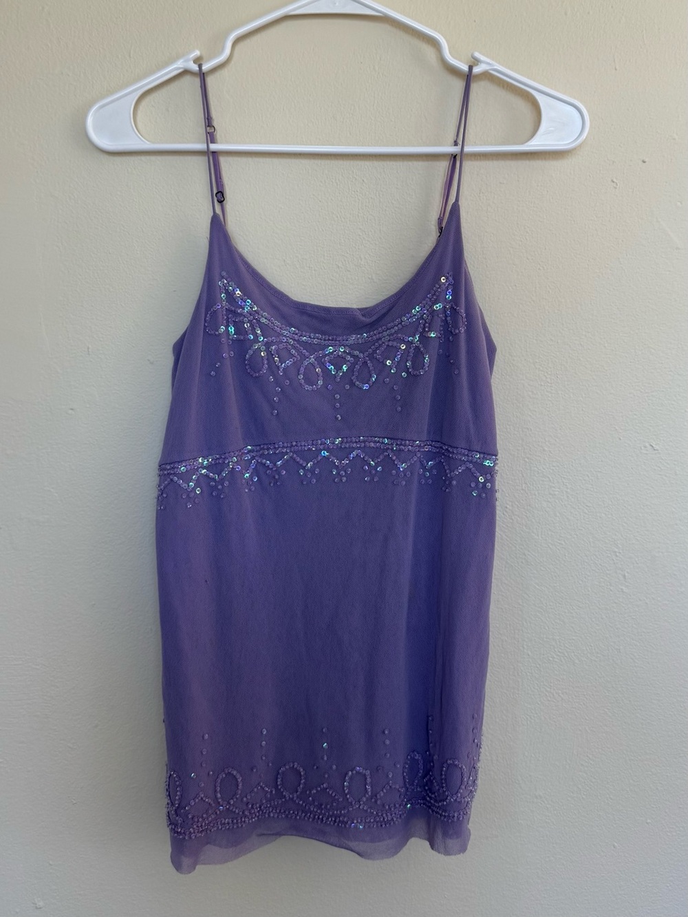 Vintage Purple Sequin Embellished Spaghetti Strap Tank